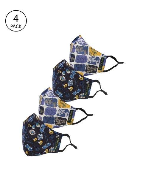 

Calvadoss Women Pack Of 4 Navy Blue Printed 3-Ply Reusable Cotton Cloth Masks