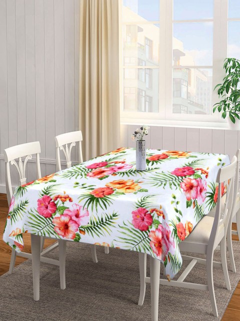 

Arrabi White & Pink Floral Printed 6 Seater Table Cover