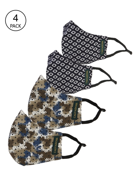 

Calvadoss Men Set Of 4 Multicoloured Printed 3-Ply Cotton Masks, Multi