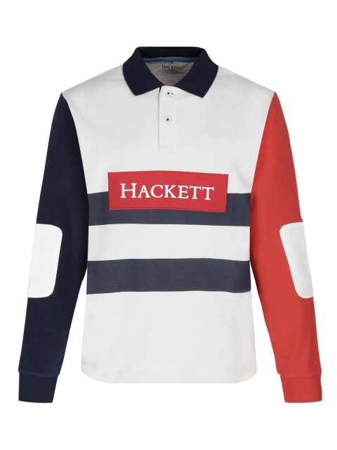 

HACKETT LONDON Boys White & Blue Colourblocked Polo Collar Pure Cotton T-shirt