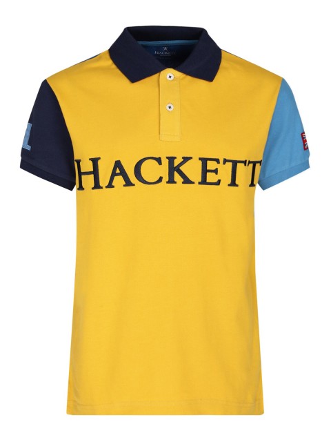 

HACKETT LONDON Boys Yellow Typography Polo Collar T-shirt
