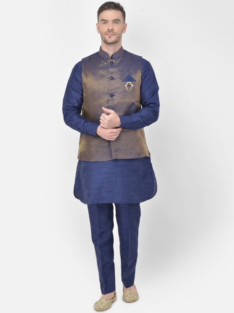 

SG LEMAN Men Navy Blue Solid Raw Silk Kurta with Pyjamas