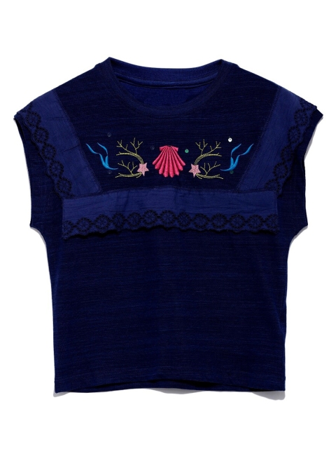 

UNDER FOURTEEN ONLY Navy Blue Extended Sleeves Top