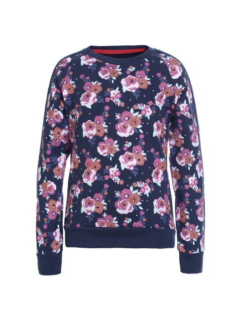 

UNDER FOURTEEN ONLY Girls Navy Blue Floral Print Cotton Top