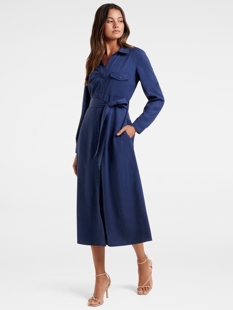 

Forever New Navy Blue Shirt Midi Dress