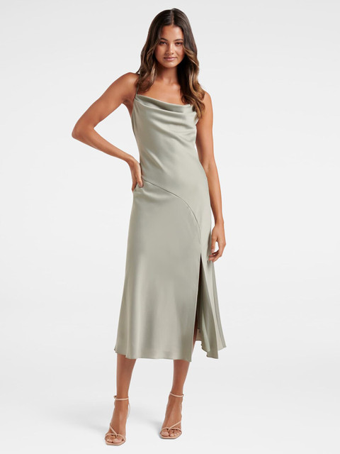 

Forever New Green Satin A-Line Midi Dress
