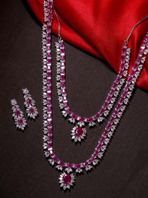 

Tistabene Red & Rhodium-Plated Contemporary Modern Designer Necklace Set