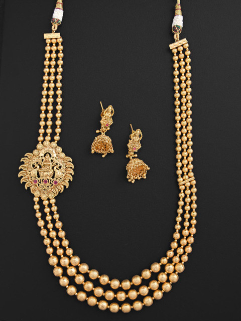 

Tistabene Gold-Plated Traditional Temple Necklace Set, Red