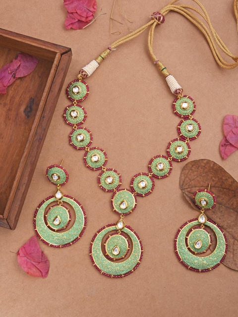 

Tistabene Gold-Plated Floral Enamelled Designer Necklace Set, Red