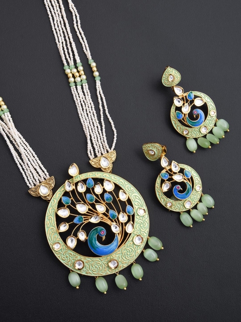 

Tistabene Green Peacock Enamelled Designer Necklace Set