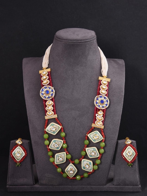 

Tistabene Red & Green Floral Enamelled Designer Necklace Set