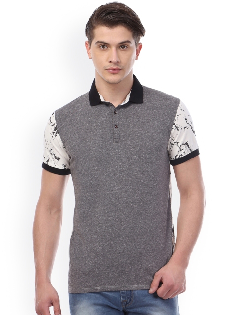 

V Dot by Van Heusen Men Grey Self-design Polo Collar T-Shirt