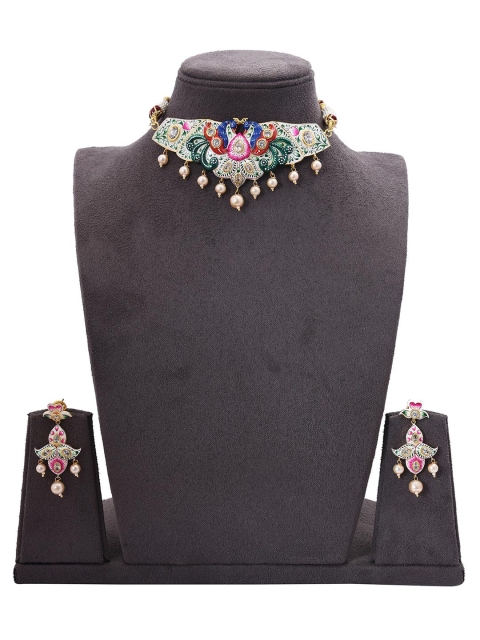 

Tistabene Peacock-Shaped Enamelled Choker Necklace Set, Gold