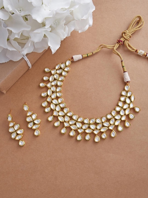 

Tistabene Gold-Plated White Kundan Studded Meenakari Traditional Jewellery Set