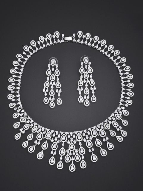 

Tistabene Rhodium-Plated White Stone Studded Contemporary Jewellery Set