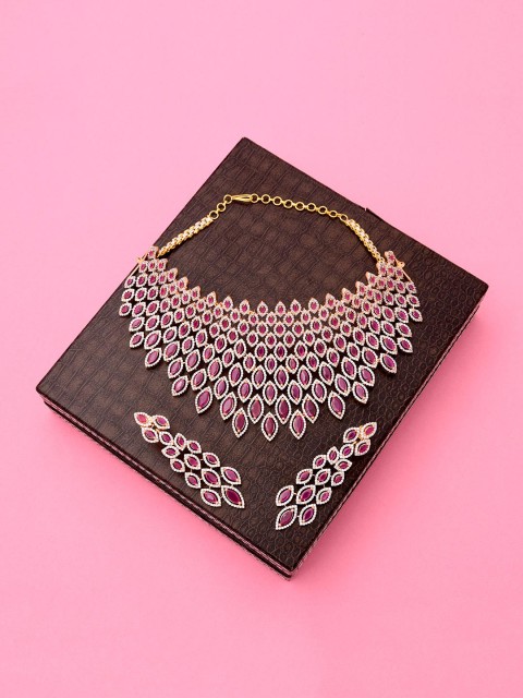 

Tistabene Red & Gold-Plated Stone Studded Necklace Set
