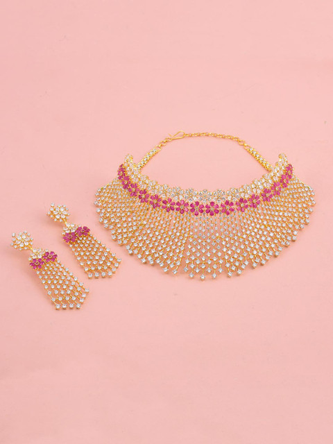 

Tistabene Women Red & Gold-Toned Stone Studded Necklace Set