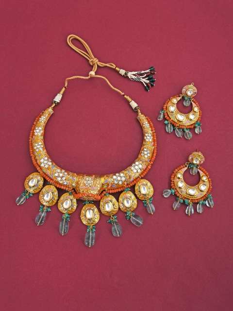 

Tistabene Yellow Enamel Stone Studded Designer Necklace Set