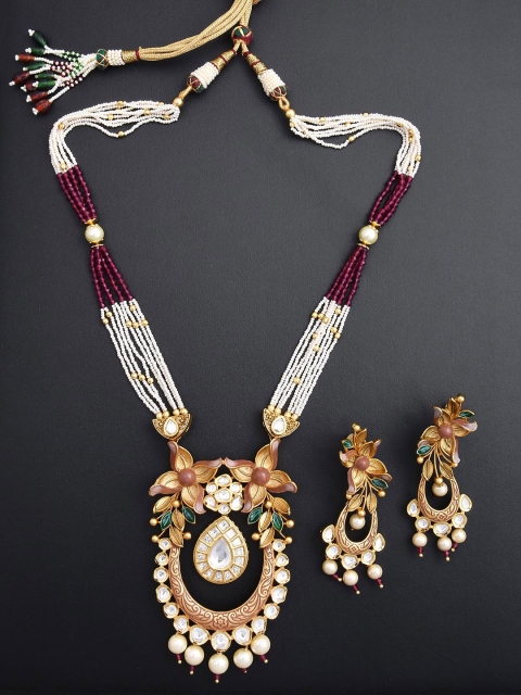

Tistabene White & Red Gold-Plated Floral Enamelled Designer Necklace Set