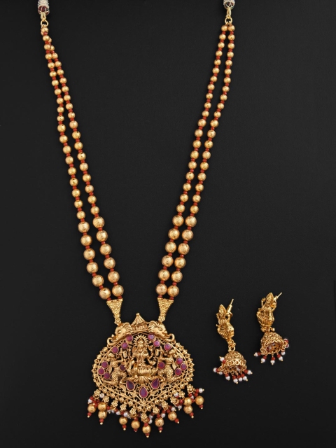 

Tistabene Women Gold-Plated & Pink Traditional Necklace Set, Red