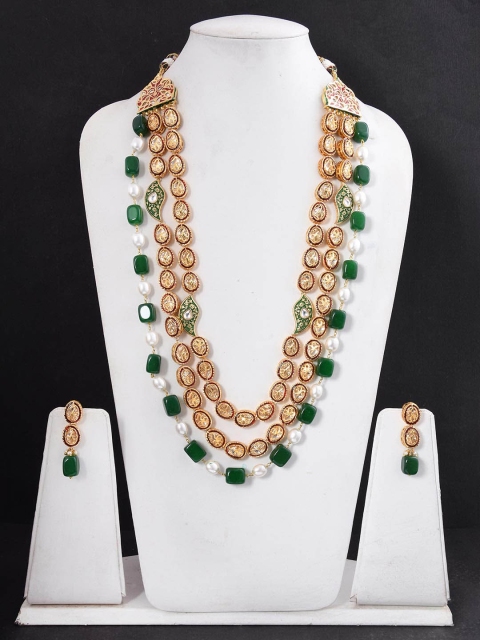 

Tistabene Gold Toned & Green Traditional Enamelled Designer Necklace Set