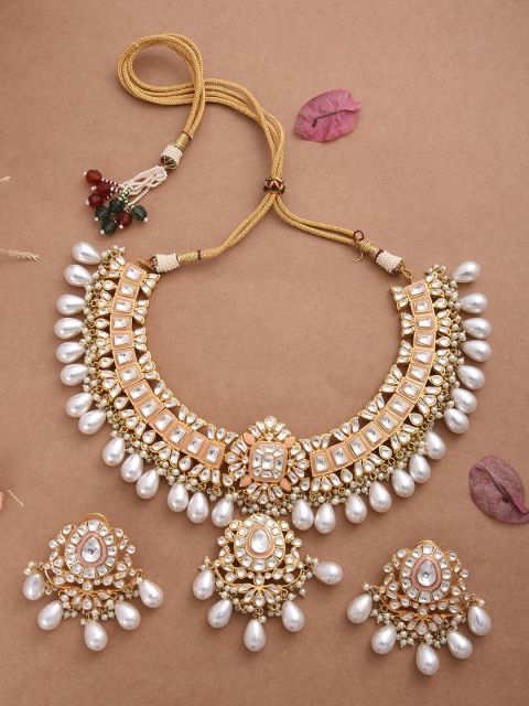 

Tistabene White Kundan & Pearls Studded Traditional Meenakari Choker Jewellery Set
