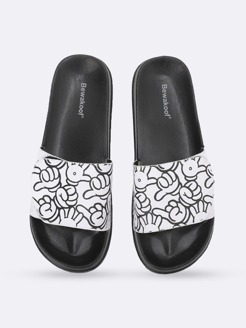

Bewakoof Women Black & White Printed Rubber Sliders