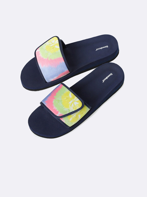 

Bewakoof Women Blue & Green Printed Rubber Sliders