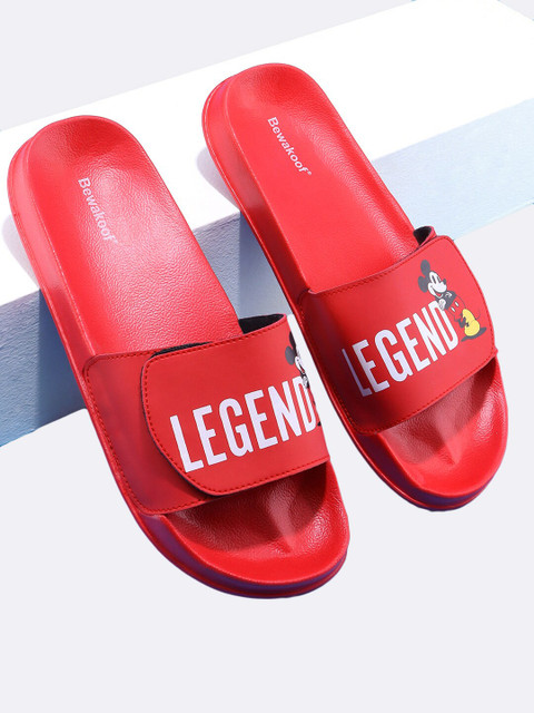 

Bewakoof Women Red & White Mickey Printed Rubber Sliders