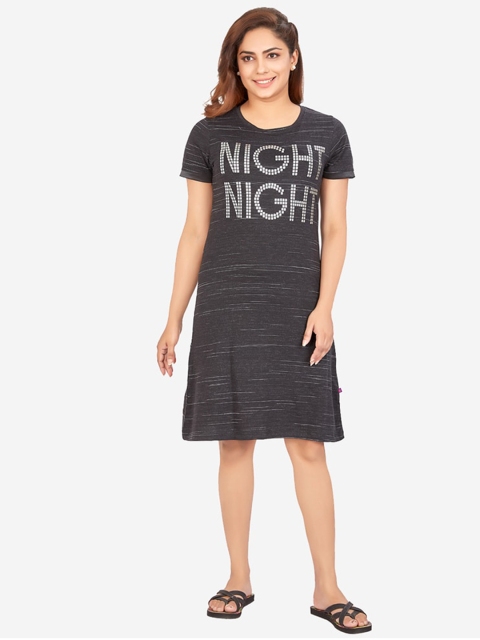 

July Nightwear Charcoal Printed Nightdress