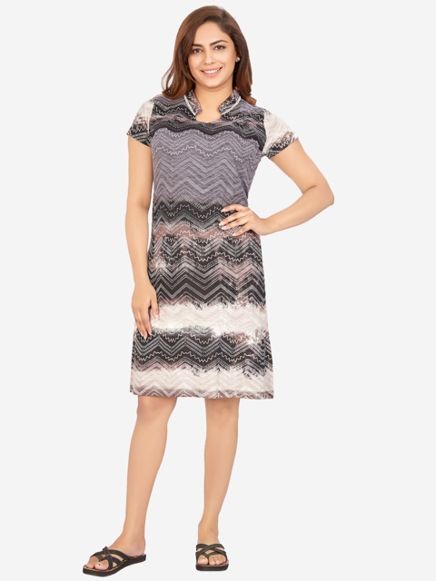 

July Nightwear Grey & White Printed Pure Cotton Nightdress