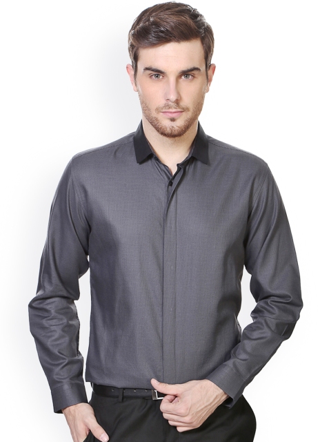 

V Dot by Van Heusen Men Charcoal Grey Slim Fit Solid Party Shirt