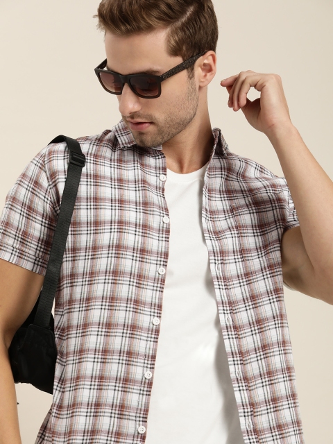 

Moda Rapido Men White & Brown Checked Slim Fit Casual Shirt