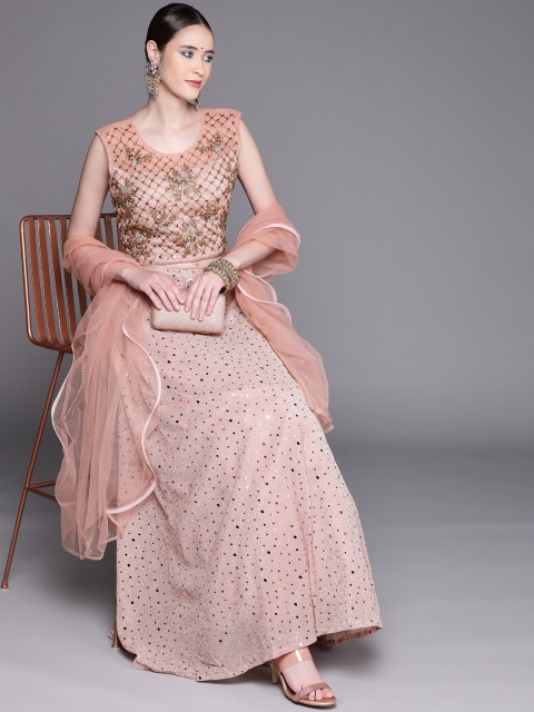 

Mitera Women Pink & Silver Embroidered Lehenga & Blouse With Dupatta