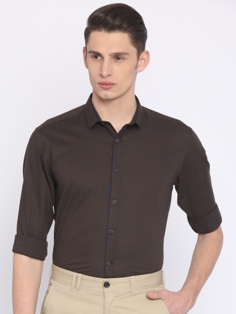 

V Dot Men Brown Slim Fit Self-Design Smart Casual Shirt