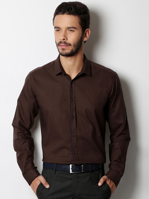 

V Dot by Van Heusen Men Brown Slim Fit Solid Formal Shirt