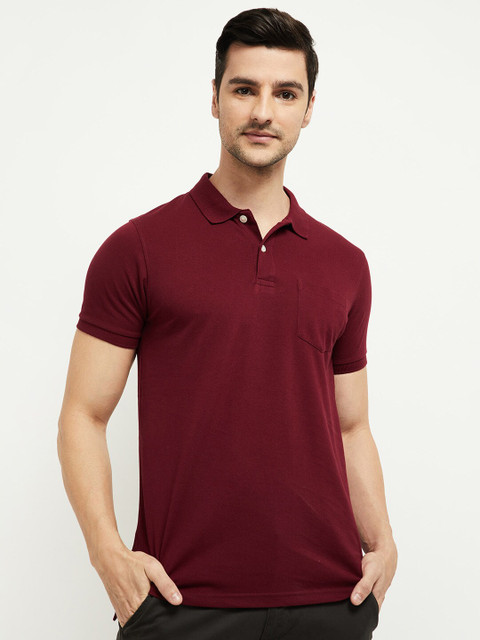 

max Men Maroon Polo Collar Pockets T-shirt