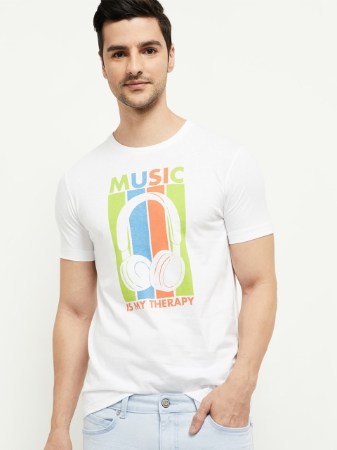 

max Men White Printed Cotton T-shirt