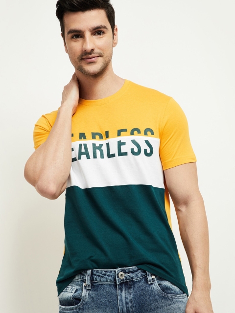 

max Men Yellow & Green Colourblocked Cotton T-shirt