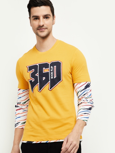 

max Men Yellow Typography Printed Cotton T-shirt