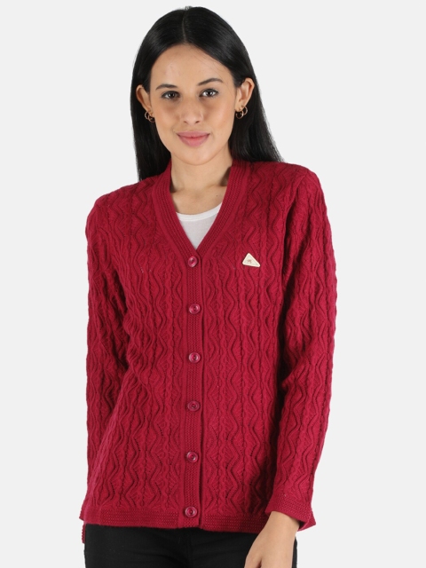 

Monte Carlo Women Burgundy Self Design Wool Cardigan