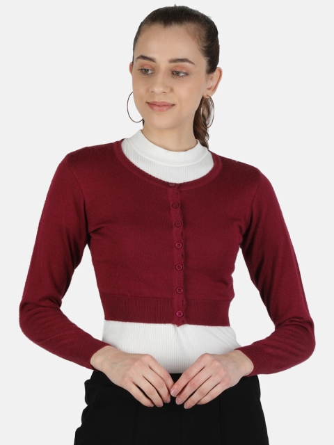 

Monte Carlo Women Maroon Crop Cardigan