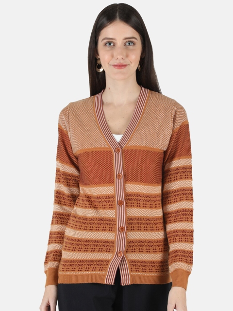 

Monte Carlo Women Orange & Brown Fair Isle Printed Wool Cardigan