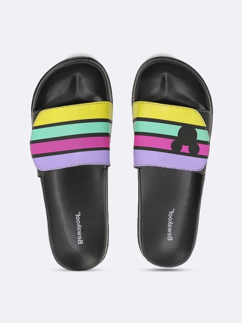 

Bewakoof Men Black & Pink Striped Adjustable Rubber Sliders