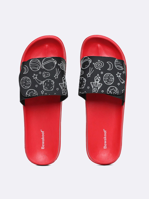 

Bewakoof Men Red & Black Printed Rubber Sliders