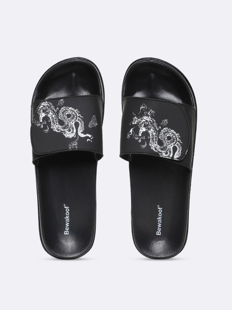 

Bewakoof Men Black & White Printed Rubber Sliders