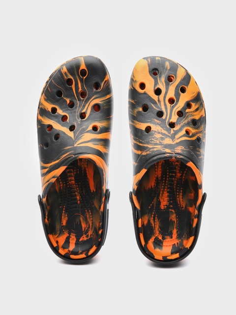 

Bewakoof Men Black & Orange Printed Rubber Clogs