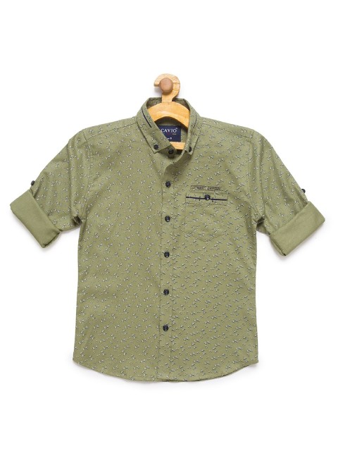 

CAVIO Boys Olive Green Premium Printed Casual Shirt