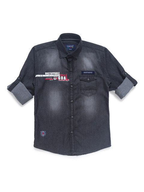 

CAVIO Boys Black Premium Faded Casual Shirt