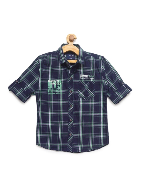 

CAVIO Boys Navy Blue Premium Tartan Checks Checked Casual Shirt